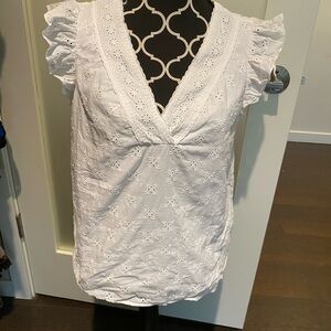 CeCe White Eyelet V-Neck Ruffle Blouse